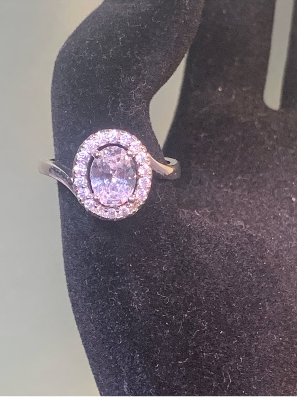 Silver-Tone Oval Halo Cubic Zirconia Ring - White
